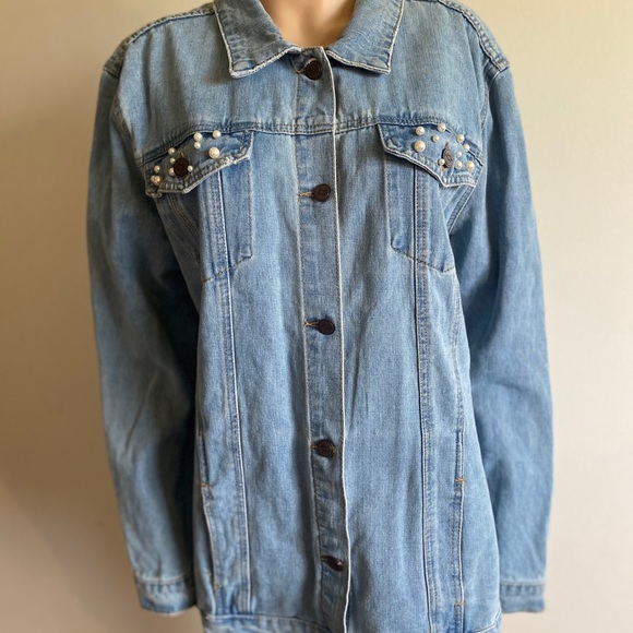 One5One Pearled Denim Light Blue Jacket EUC - Picture 5 of 15